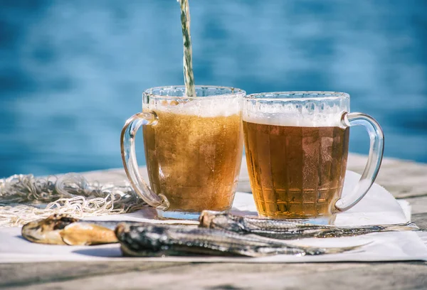 Beer Mugs Dried Fish — Stock Photo, Image