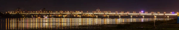 Panorama Nocturno Del Puente Paton Sobre Dnipro Kiev — Foto de Stock