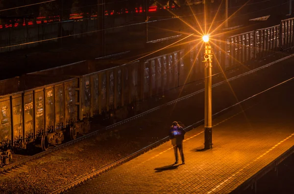 Estación Tren Por Noche — Foto de Stock