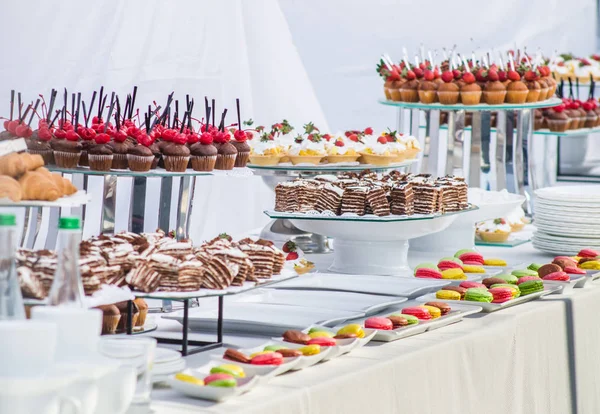 catering, buffet table with desserts