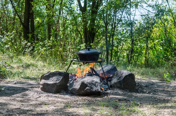 Cooking food on the nature on fire