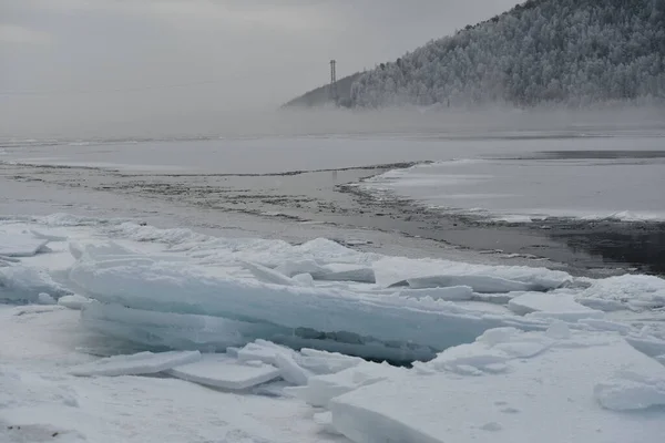 Angara river with ice