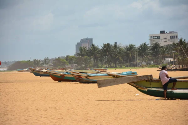 Båtar Negombo Strand Sri Lanka — Stockfoto
