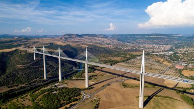 Aerial photo of Millau city and Viaduct in the Aveyron clipart
