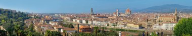 19300 x 3700 piksel geniş panoramik Michelangelo tepesi Floransa'dan. Arno Nehri, Ponte Vecchio, Palazzo Vecchio, Duomo.