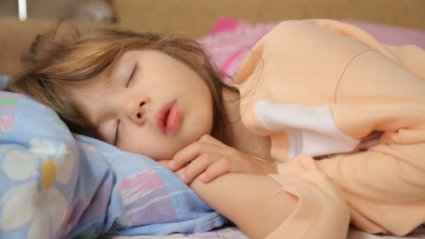 Little Girl Sleeping Morning Light — Stock Video