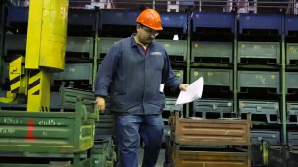 Lavoratore in negozio d'immagazzinamento a lavori di macchina — Video Stock