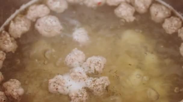 Sopa hirviendo condimentada con eneldo seco — Vídeo de stock