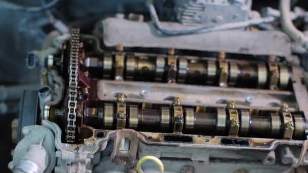 Crankshaft in car engine closeup — Stock Video