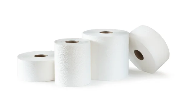 Рулоны Туалетной Бумаги Бумажные Полотенца Изолированы Белом Фоне — стоковое фото