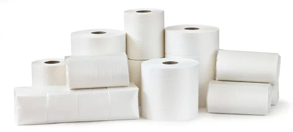 Rolls Toilet Paper Paper Towels Packs Napkins Isolated White Background — Stock Photo, Image