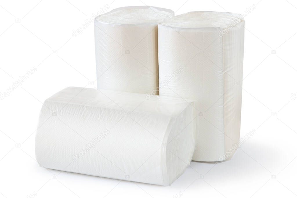 Packs of paper towels isolated on white background