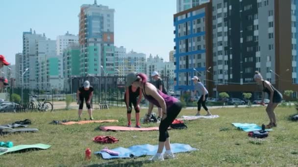 Ομάδα γυναικών που κάνουν ασκήσεις φυσικής κατάστασης σε εξωτερικούς χώρους — Αρχείο Βίντεο