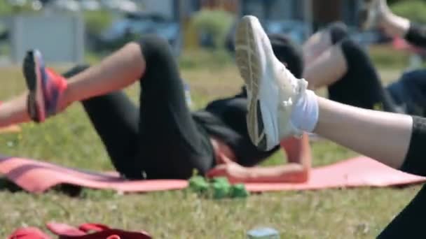 Grupo de mujeres haciendo ejercicios de fitness al aire libre — Vídeos de Stock