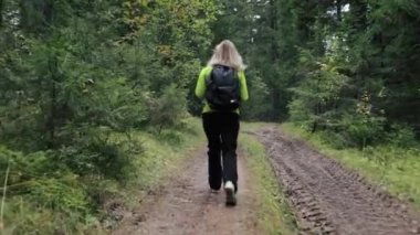 Ormanda yürüyen bir kadın turist