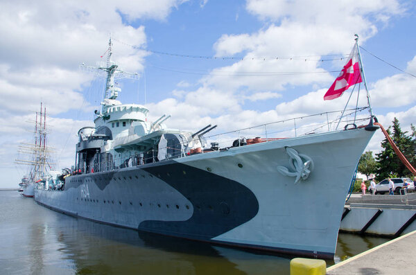 Warship, which is today a museum ship, in the port of Gdynia.