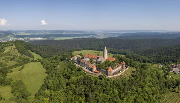 Vista aérea do castelo de Leuchtenburg, na Turíngia — Fotografia de Stock