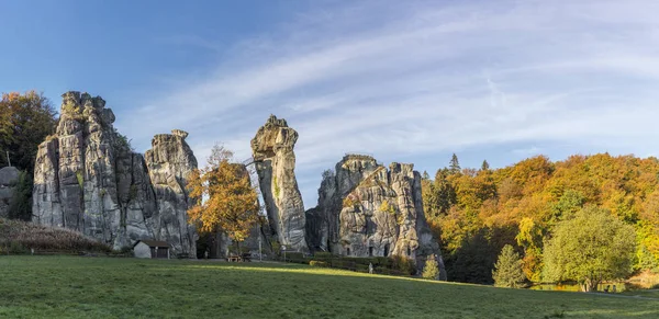 Externsteine rock formation, also called German Stonehenge, in autumn — Stock Photo, Image