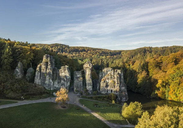 Externsteine rock formation, also called German Stonehenge, in autumn — Stock Photo, Image