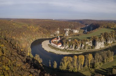 Benedictine Manastırı Weltenburg Abbey havadan görünümü