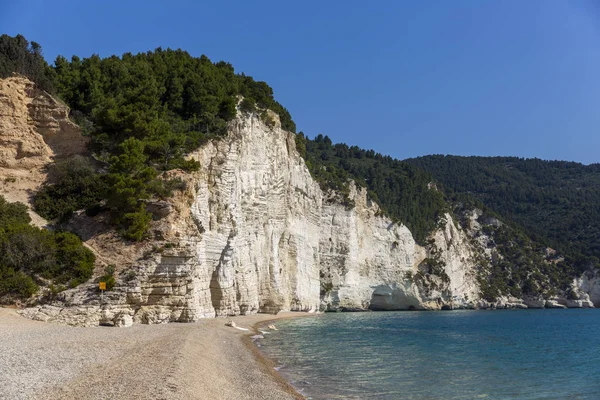 Vysoké bílé útesy na pláži Vignanotica v regionu Apulia, Itálie — Stock fotografie