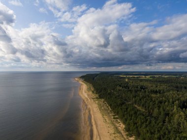 Letonya'da Vidzeme kıyı şeridi ve Vitrupe plajıhavadan görünümü
