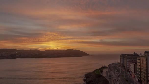 A Coruna, Galiçya 'da gün batımında zaman aşımı — Stok video