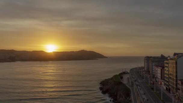 Tempo de pôr-do-sol em A Coruna, Galiza — Vídeo de Stock