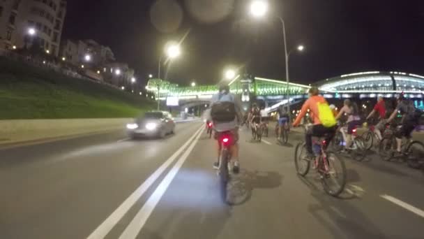 Moscow Russia August 2018 Many Cyclists Ride Night Parade City — Stock Video