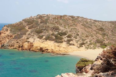 Görünümüyle çarpıcı bir palm Beach Vai, mavi, turkuaz su Girit