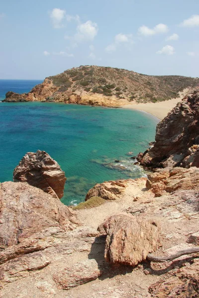 Vista sulla splendida spiaggia di palme di Vai con acqua turchese blu a Creta Immagine Stock