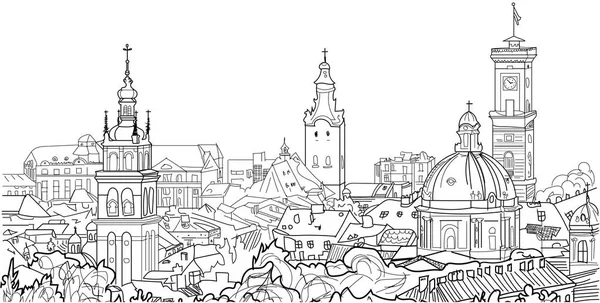 Croquis Vectoriel Scène Rue Lviv Ukraine — Image vectorielle