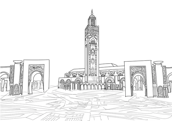 Vector Schets Van Straatbeeld Casablanca Marokko — Stockvector