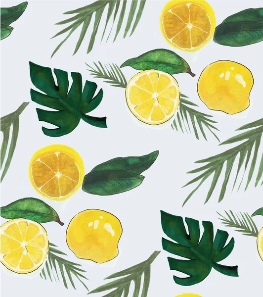 Seamless pattern with lemons. Hand painted citrus ornament on white background for design, fabric or print — Stock Photo, Image