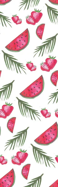 Seamless watermelons pattern.  background with watercolor watermelon slices. — Stock Photo, Image