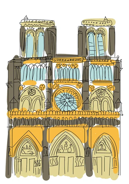 Notre Dame de Paris katedrála, Francie. Vektorové náčrtek z ruky ilustrace orientační bod francouzského cestování. — Stockový vektor