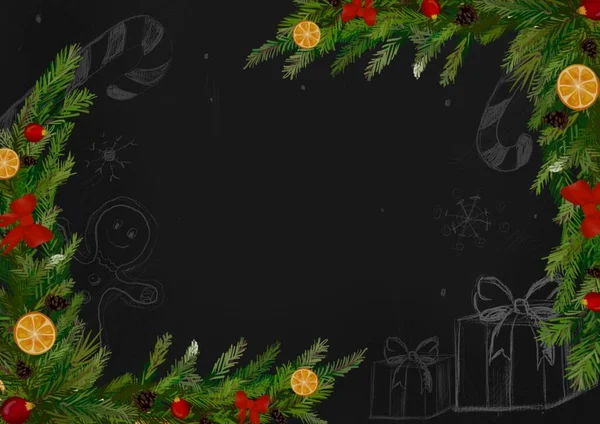 Fondo de pantalla de Navidad de invierno o fondo para el diseño con árbol de Navidad, naranja — Foto de Stock