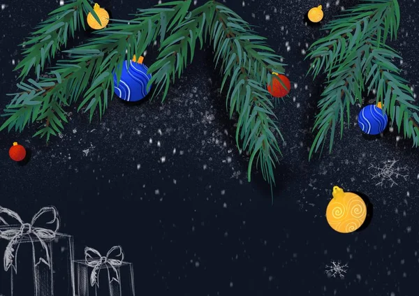 Fondo de pantalla de Navidad de invierno o fondo para el diseño con árbol de Navidad, naranja — Foto de Stock