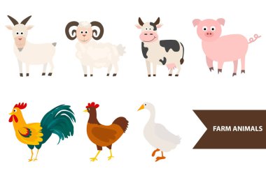 Çiftlik hayvanı koleksiyonu vektör çizimi.