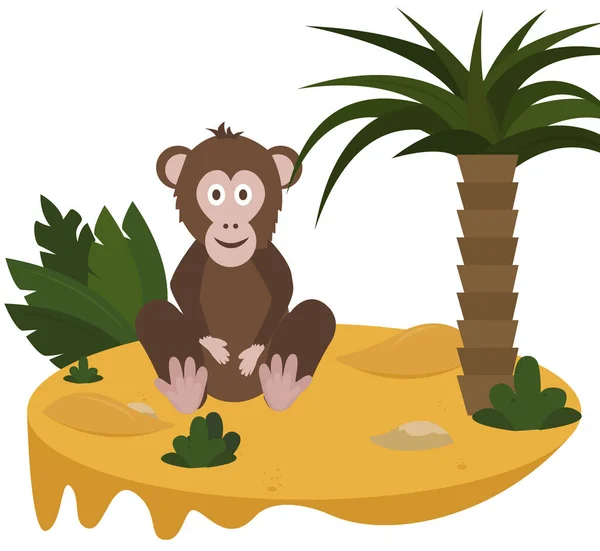 Cartoon Cute Monkey Jungle Palm Sand Concept Vector Illustration — Stock Vector