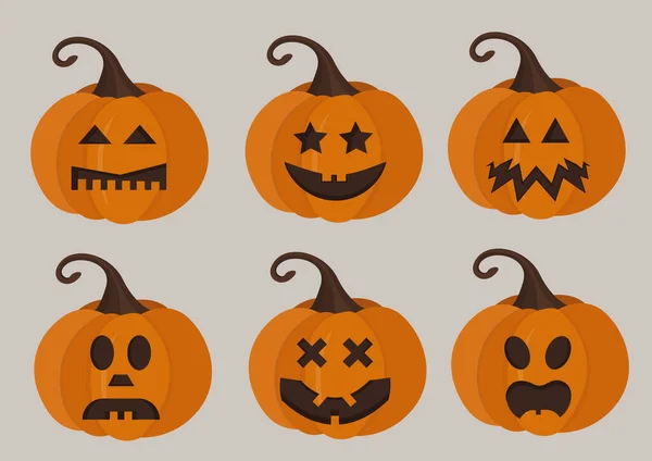 Halloween Pumpkins Ładny Zestaw Ilustracja Kreskówki Wektorowej — Wektor stockowy