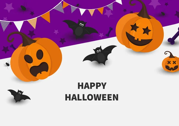 Halloween Uroczy Plakat Kreskówki Szablon Tekstem Dynie Bat — Wektor stockowy