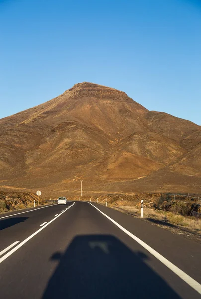Car Driving Mountain Road Cotillo Fuerteventura Canary Islands Spain — Stock Photo, Image