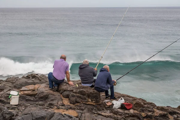 Fuerteventura Spain February 2018 Men Fishing Rocks Puertito Los Molinos — Stock Photo, Image