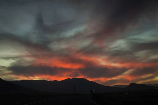 Paisaje Atardecer Con Siluetas Colinas Fuerteventura Islas Canarias España — Foto de Stock