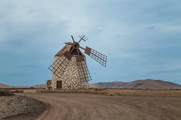 Landscape Windmill Road Cotillo Fuerteventura Canary Islands Spain — Stock Photo, Image
