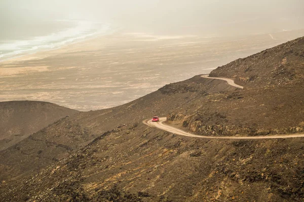 Car Driving Road Ridge Hill Cofete Fuerteventura Canary Islands Spain — Stock Photo, Image