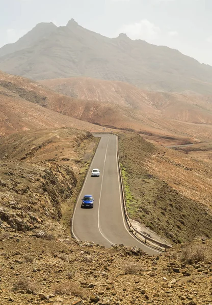 Panoramic View Straight Road Cars Astronomical Viewpoint Sicasumbre Fuerteventura Spain — Stock Photo, Image