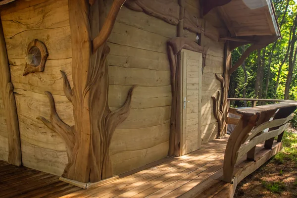 Hand built fantasy home in the woods at Adrenaline Check eco resort, Slovenia.