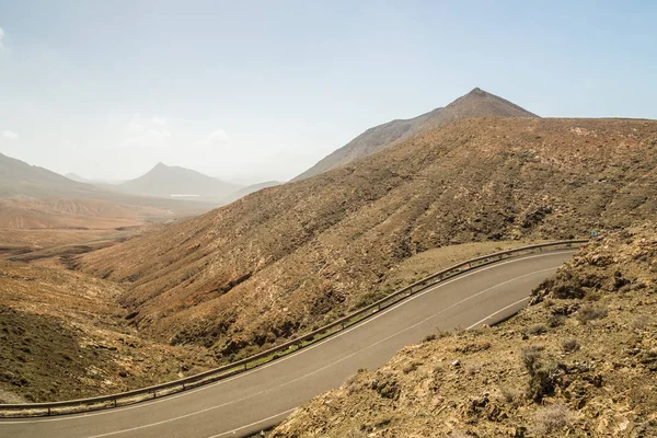 Panoramic View Empty Winding Road Mountains Viewpoint Sicasumbre Fuerteventura Spain — Stock Photo, Image